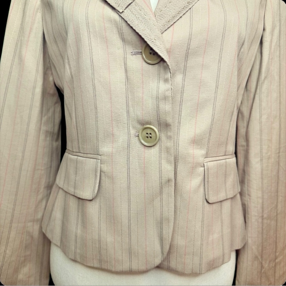 NWT BCBGMaxAzria ‘Nina’ The Double Button Suiting Jacket in “Khaki Stripe” Sz S - Picture 5 of 11